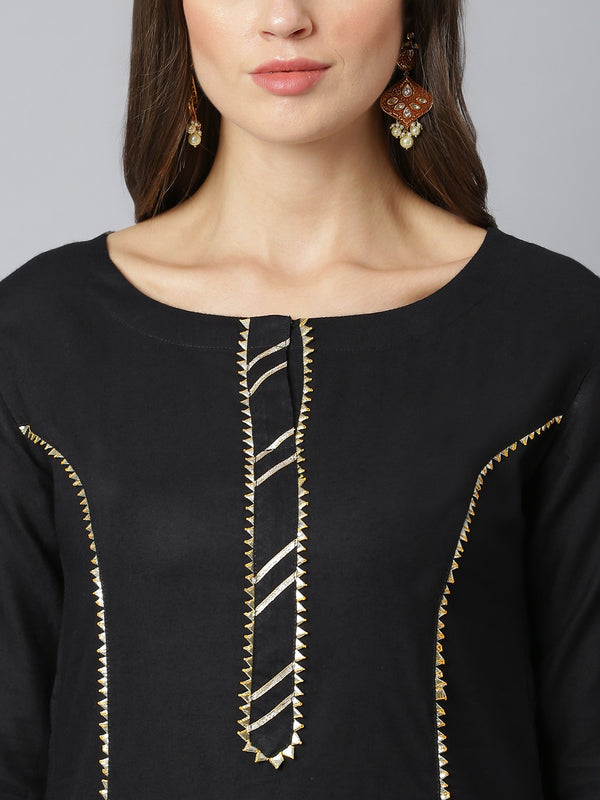 Khushal K Women Black Woven Design Kurta with Palazzos & Dupatta - Distacart