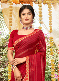 Thumbnail for Red Georgette Foil Printed Saree with Unstitched Blouse Piece - Avika - Distacart