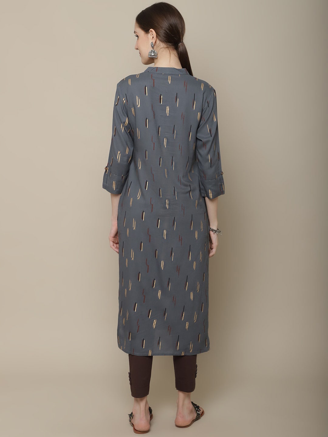 Sangria Women Charcoal & Beige Printed Kurta - Distacart
