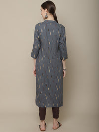 Thumbnail for Sangria Women Charcoal & Beige Printed Kurta - Distacart