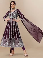Thumbnail for HERE&NOW Floral Lucknowi Chikankari Embroidered Georgette Anarkali Kurta with Dupatta - Distacart