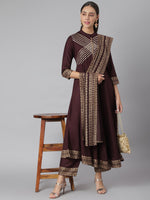 Thumbnail for Khushal K Women Brown Floral Printed Kurta with Trousers & With Dupatta - Distacart