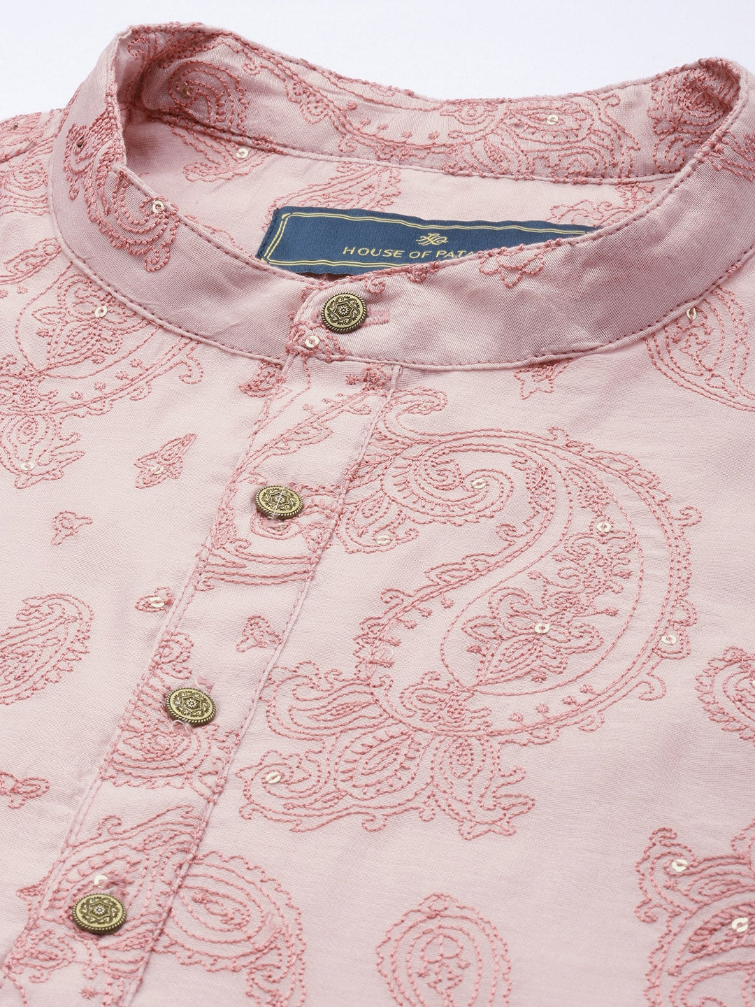 House of Pataudi Men Paisley Embroidered Sequinned Thread Work Jashn Kurta with Churidar - Distacart