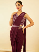 Thumbnail for Soch Maroon Beads and Stones Ready to Wear Saree - Distacart