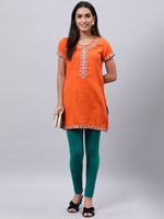 Thumbnail for Souchii Orange Floral Embroidered Mirror Work Mirror Work Kurti - Distacart