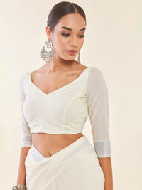 Thumbnail for Soch Off-White & Silver-Toned Zari Pure Cotton Kasavu Saree - Distacart