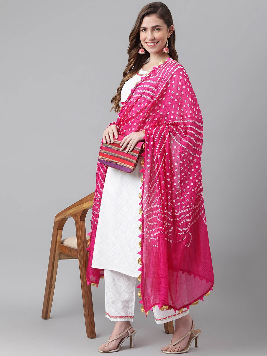 Khushal K Round Neck Floral Printed Kurta With Palazzos & Dupatta - Distacart