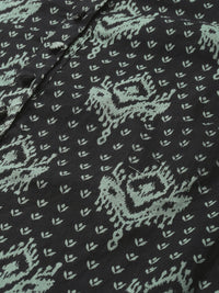 Thumbnail for HERE&NOW Women Black & Green Printed Pure Cotton Kurta with Trousers - Distacart