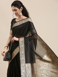 Thumbnail for Saree Mall Black Woven Design Zari Silk Blend Banarasi Saree - Distacart