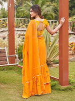 Thumbnail for Tikhi Imli Mustard Yellow Gotta Patti Ruffles Saree - Distacart