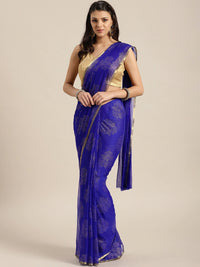 Thumbnail for Saree Mall Blue & Gold-Toned Ethnic Motifs Sarees - Distacart