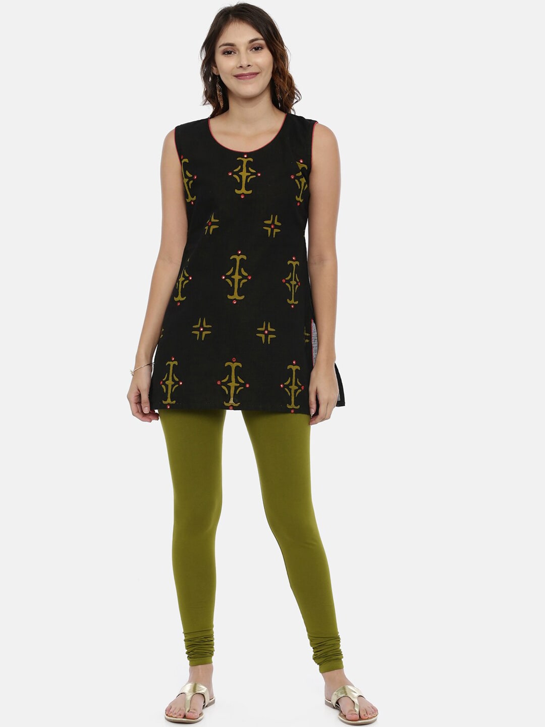 Souchii Olive Green Solid Slim-Fit Churidar-Length Leggings - Distacart