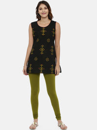 Thumbnail for Souchii Olive Green Solid Slim-Fit Churidar-Length Leggings - Distacart
