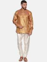 Thumbnail for Sethukrishna Men Gold-Toned Self Design Kurta with Churidar - Distacart