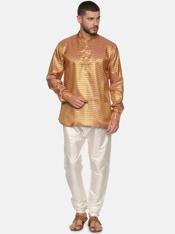 Sethukrishna Men Gold-Toned Self Design Kurta with Churidar - Distacart
