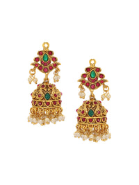 Thumbnail for Rubans Women Gold-Plated & Green Faux Ruby Studded Handcrafted Jewellery Set - Distacart