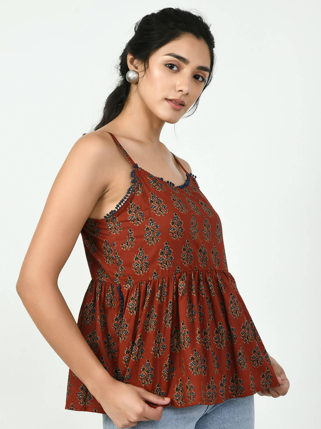 Myshka Women's Rust Ethnic Motifs Printed Top - Distacart