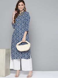 Thumbnail for HERE&NOW Women Blue & White Geometric Printed Kurta - Distacart