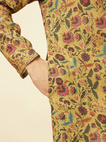 Thumbnail for Manyavar Floral Printed Printed Mandarin Collar Thread Work Kurta & Pyjamas - Distacart