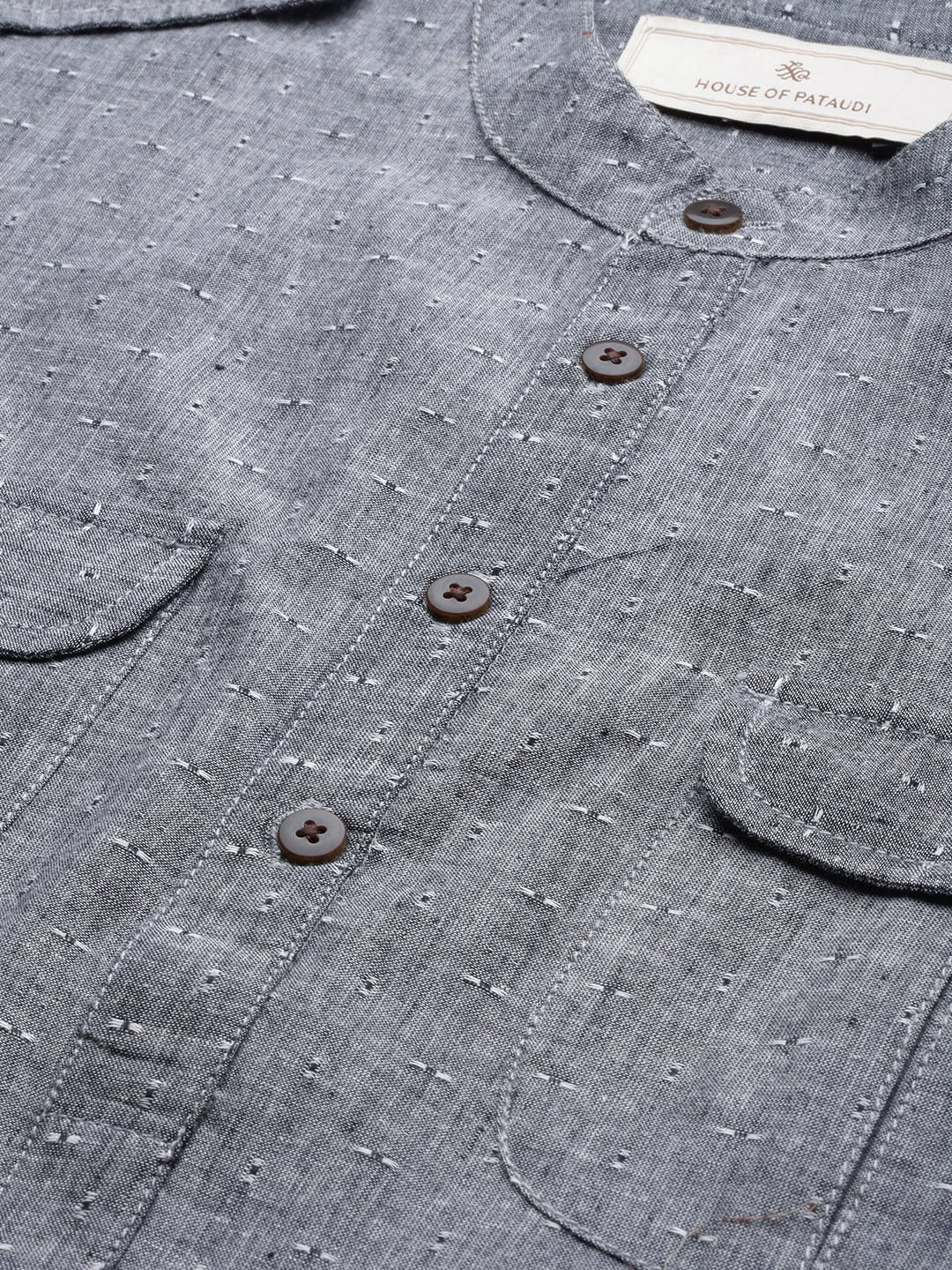 House of Pataudi Men Grey Solid Roll Up Sleeved Pathani Kurta - Distacart