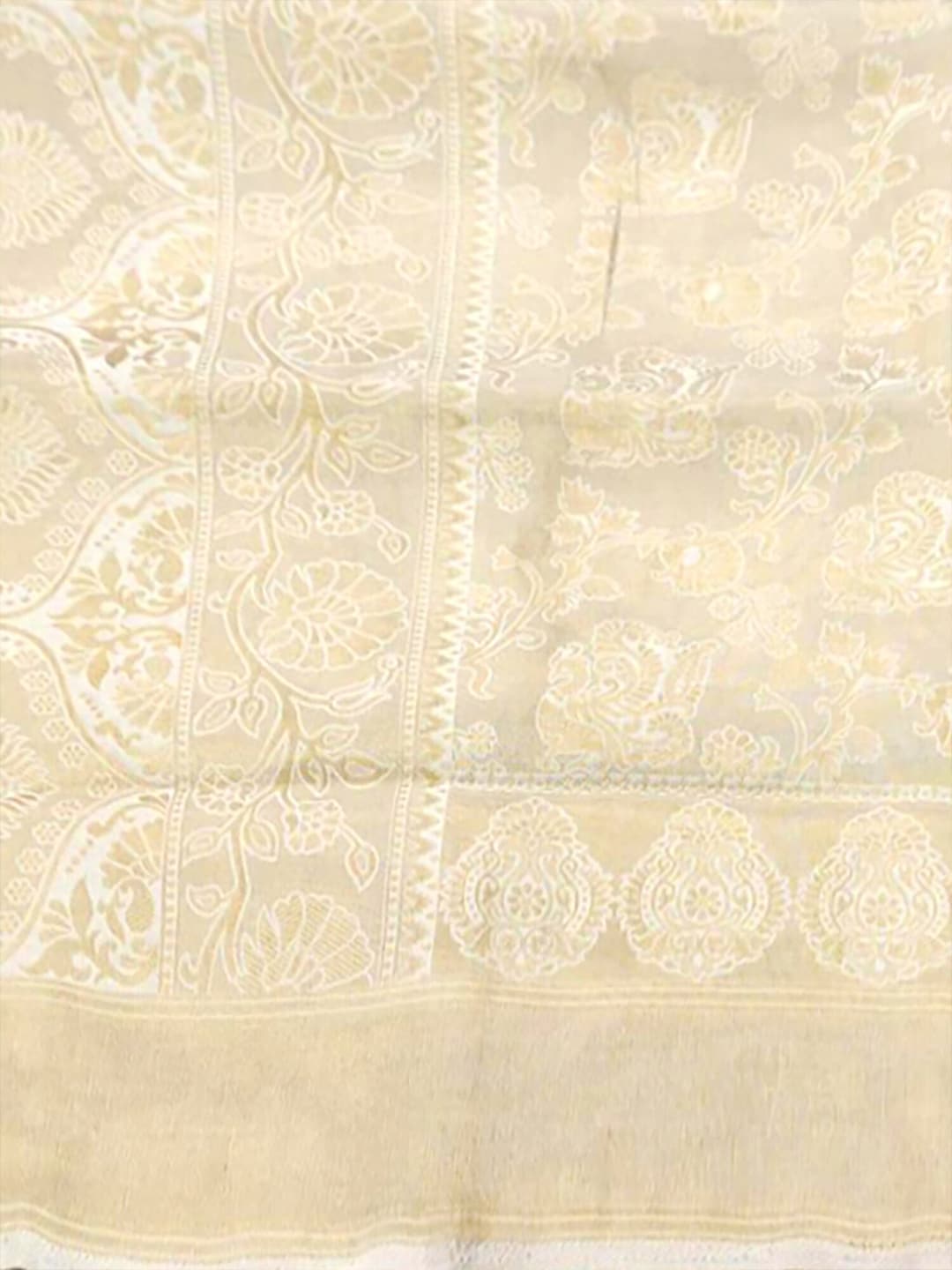 Mitera Cream-Coloured & Gold-Toned Woven Design Zari Silk Blend Kanjeevaram Saree - Distacart