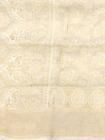 Thumbnail for Mitera Cream-Coloured & Gold-Toned Woven Design Zari Silk Blend Kanjeevaram Saree - Distacart