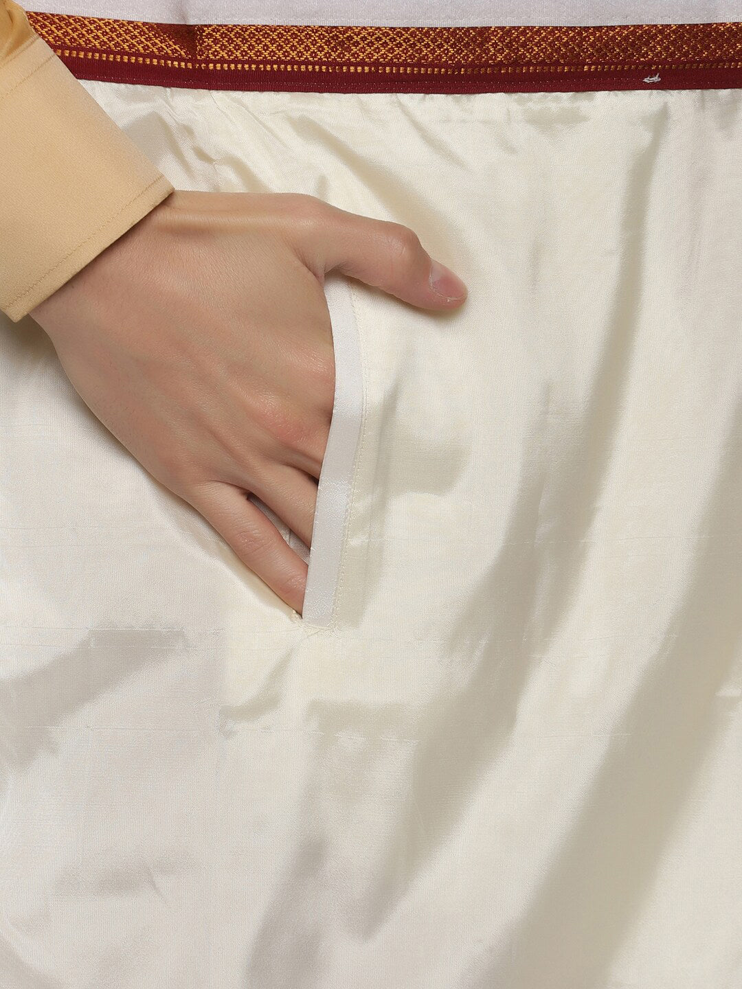 Sethukrishna Men Cream-Colored Solid Dhotis With Angavastram - Distacart