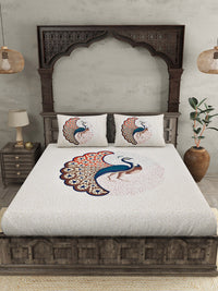 Thumbnail for JAIPUR FABRIC Off White & Red Printed 240 TC Cotton King Bedsheet with 2 Pillow Covers - Distacart