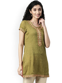 Thumbnail for Souchii Olive Green Woven Design Kurta - Distacart
