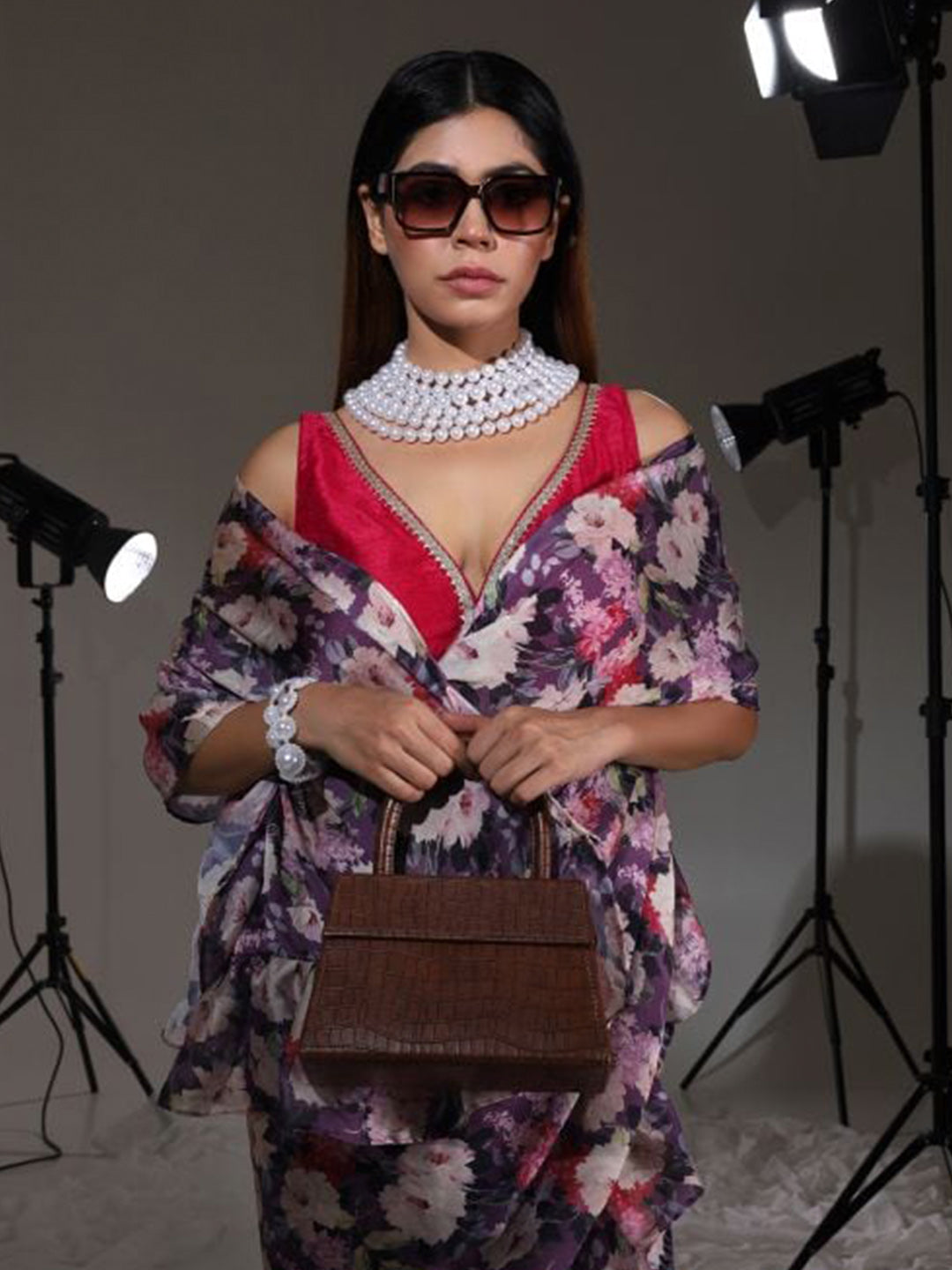 Tikhi Imli Floral Printed Satin Saree - Distacart