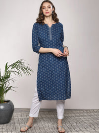 Thumbnail for Sangria Women Navy Blue Printed Straight Kurta - Distacart