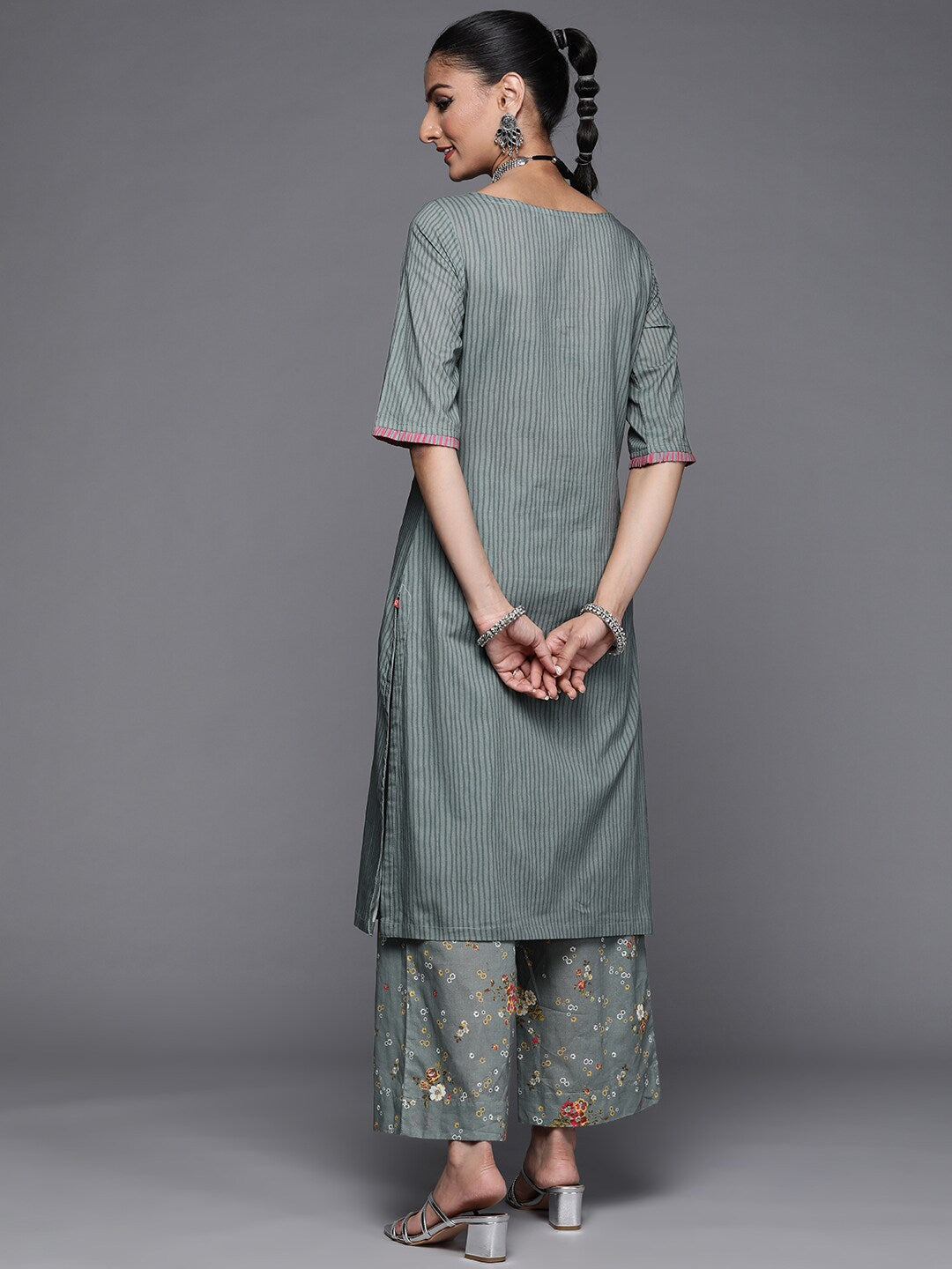 Biba Women Green Floral Printed Pure Cotton Kurta with Palazzos - Distacart