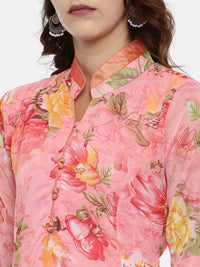Thumbnail for Souchii Woman Pink Floral Printed A-Line Dress - Distacart