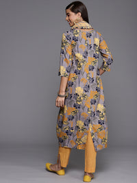 Thumbnail for Biba Women Lavender & Mustard Yellow Floral Printed Floral Kurta - Distacart