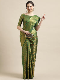 Thumbnail for Saree Mall Green & Gold-Toned Woven Design Zari Silk Blend Banarasi Saree - Distacart