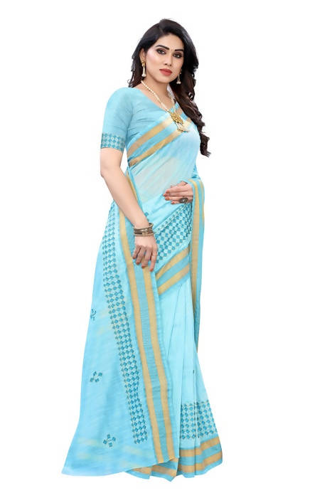Vamika Embroidery Blue Chanderi Sarees