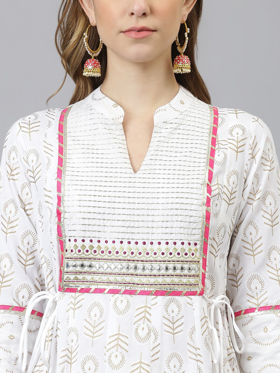 Khushal K Women White Printed Empire Design Anarkali Kurta - Distacart