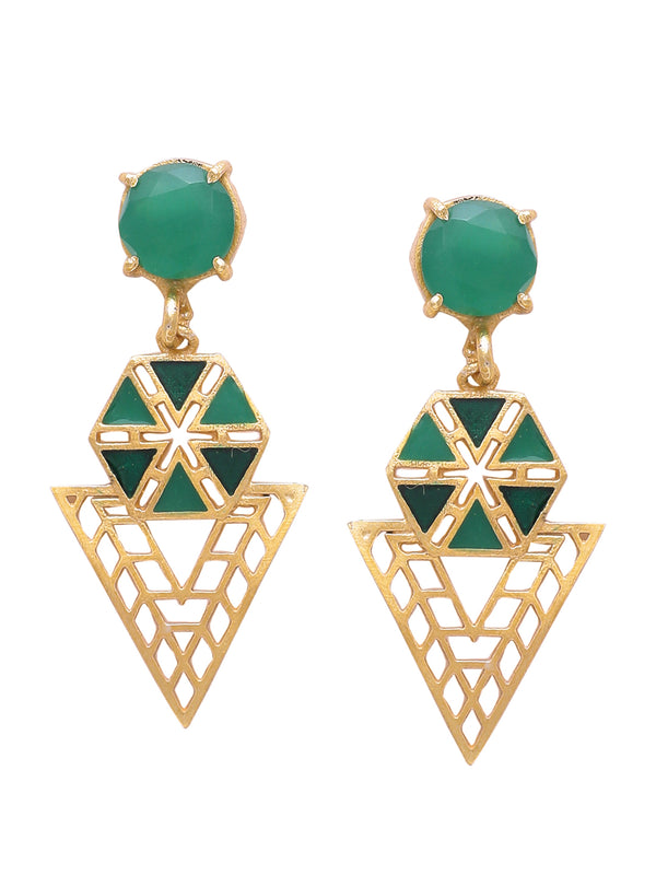 Shoshaa Green Gold Plated Enamelled Contemporary Drop Earrings - Distacart
