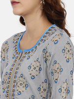 Thumbnail for Souchii Grey & Gold Printed Straight Kurta - Distacart