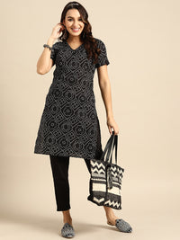 Thumbnail for Sangria Bandhani Printed V-Neck Kurta with Trousers - Distacart