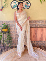 Thumbnail for Mitera Off White Embellished Sequined Saree - Distacart