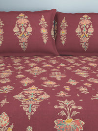 Thumbnail for SPACES Aurum Red Ethnic Motifs Pure Cotton 140 TC Queen Bedsheet with 2 Pillow Covers - Distacart