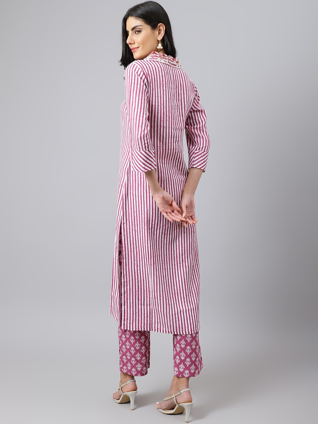 Khushal K Striped Sequinned Kurta with Palazzos - Distacart