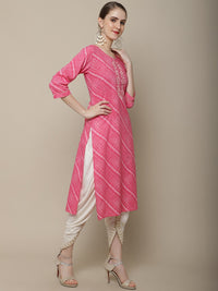 Thumbnail for Sangria Women Pink Leheriya Striped Kurta - Distacart
