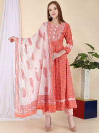 Thumbnail for Kalini Women Peach-Coloured Ethnic Motifs Embroidered Mirror Work Pure Cotton Kurta with Trousers & With - Distacart