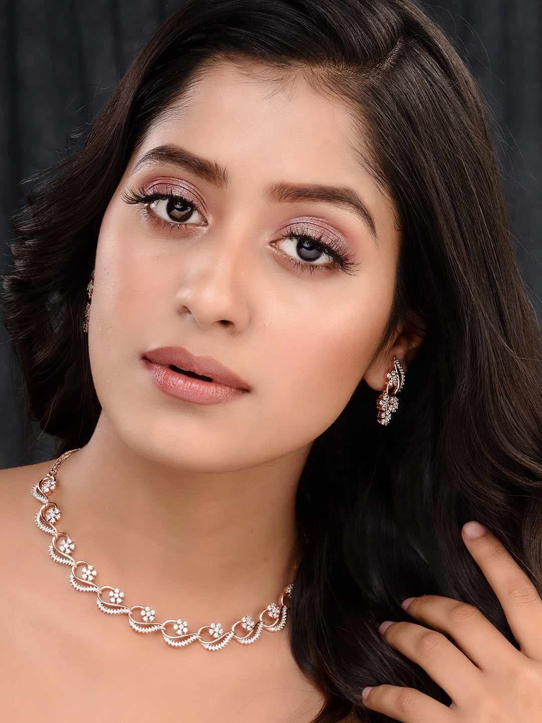 Saraf RS Jewellery Rose Gold-Plated White AD-Studded Jewellery Set - Distacart