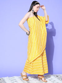 Thumbnail for InWeave Women's Light Yellow Mirror Work Oneshoulder Kurta Set - Distacart