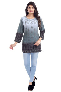 Thumbnail for Snehal Creations Gray Color Faux Crepe Printed Short Kurti Tunic