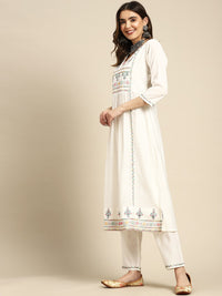 Thumbnail for Sangria Ethnic Motifs Yoke Design Regular Thread Work Kurta with Trousers & With Dupatta - Distacart