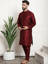 Thumbnail for Sojanya Men Maroon & Beige Self Design Kurta with Churidar & Nehru Jacket - Distacart